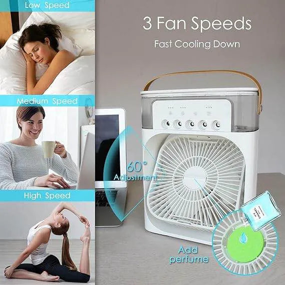 3-in-1 Portable Mini Air Cooler | USB Rechargeable Fan, Humidifier & LED Light Personal Mist AC for Room, Kitchen & Travel