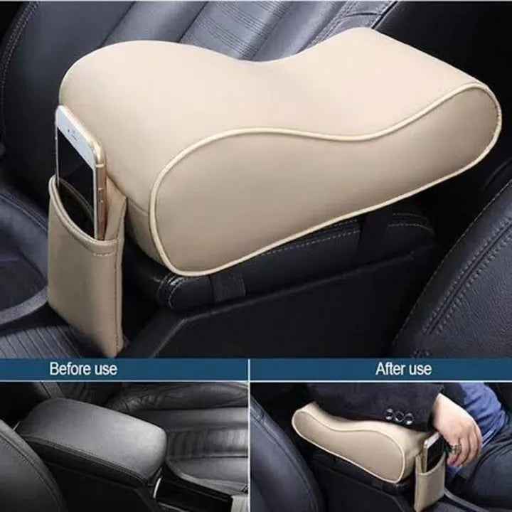 Car Center Console Armrest Cushion With Mobile Pocket Beige